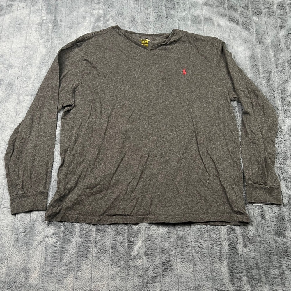 Polo Ralph Lauren Mens XXL V-Neck Long Sleeve T-Shirt Charcoal Grey Cotton Tee